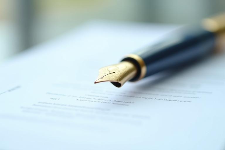 Close-up of a high-end fountain pen resting on a legal document